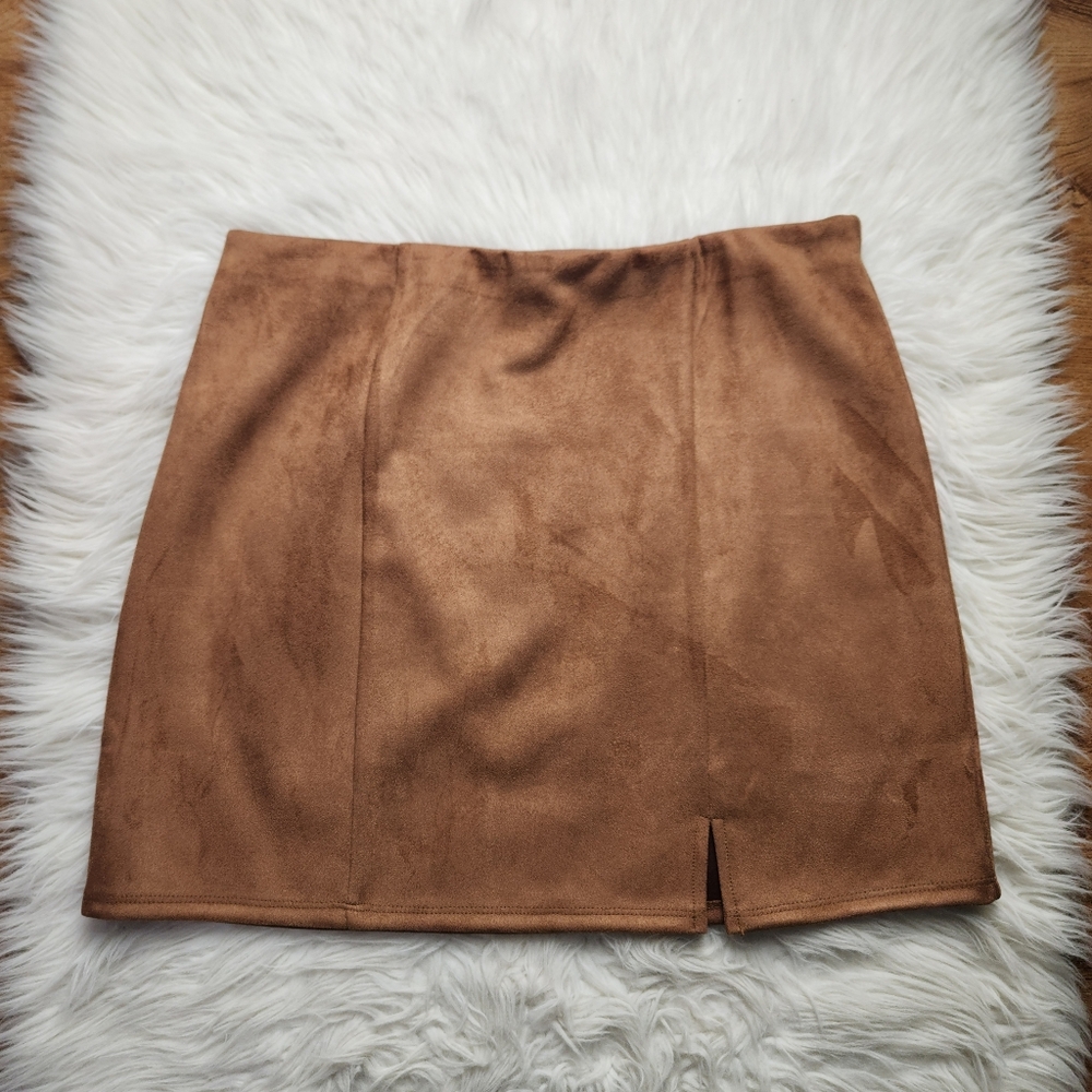 Alya Brown Faux Suede Mini Skirt